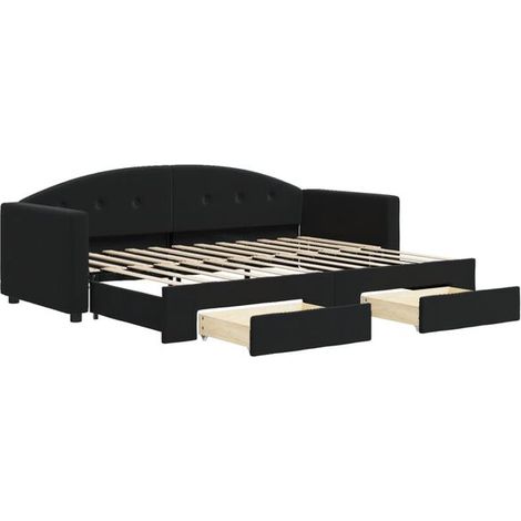Canapé-lit avec matelas gigogne et tiroirs, matelas non inclus, noir, 80 x 200 cm (1/5)