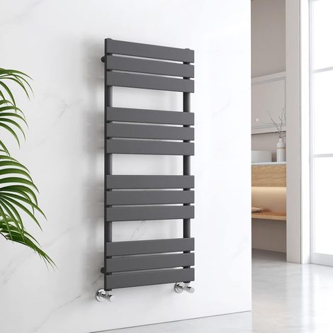 EMKE Flat Panel Heated Towel Rail Anthracite Bathroom Ladder Radiator Warmer 1200 x 500 mm Towel Radiator (1/5)