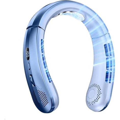 Ventilatore da collo portatile estivo，ricaricabile tramite USB，con display a LED，Mini ventilatore multifunzionale per sport all'aria aperta (blu) (1/4)