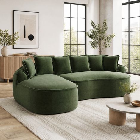 Canapé d'angle L 252x164x67 cm vert, chaiselongue, tissu chenille, sans montage MEUBLIV (1/5)