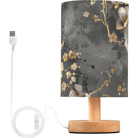 Lampe de bureau LED avec fond gris et noir fleurs dorées (1/5)