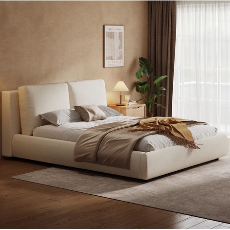 Cama canapé 180x200 cm de tela beige con almacenamiento, sin colchón - MEUBLIV (1/5)