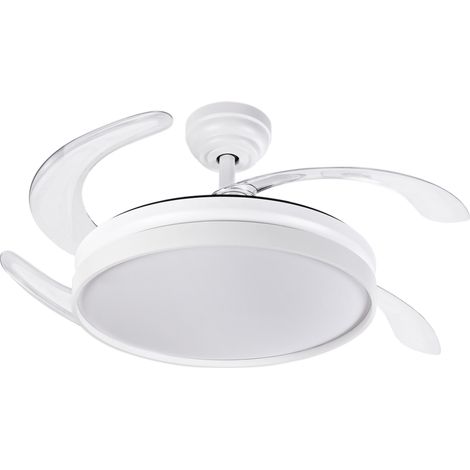 PrimeMatik - Ventilateur de plafond avec télécommande à pales rétractables, lumière LED 6 vitesses mode été/hiver, 35W 107cm couleur blanc (1/5)