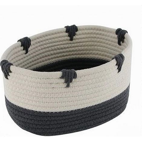 TRADE SHOP - Cesto Porta Biancheria Bicolore In Tessuto Intrecciato Cestino 25x18x13 Cm 10663 -