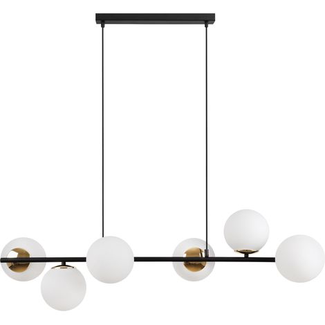 Suspension Siena noire et or, 6 lampes, abat-jour blanc, E14 (1/5)
