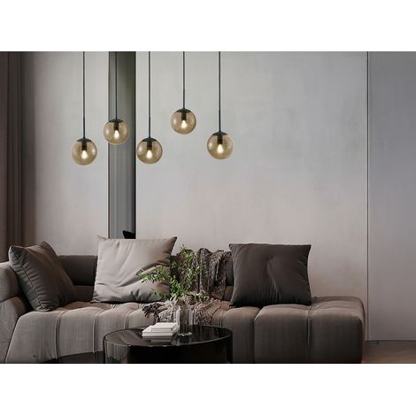 Pendelleuchte BALINI 5-flammig mit Rauchglas Kugeln, Breite 100cm (1/5)