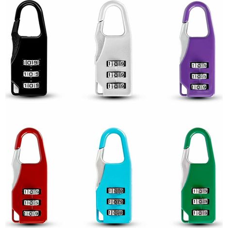 Lot de 6 cadenas à bagages faciles à transporter, avec combinaison à 3 chiffres, pour les voyages. (1/5)