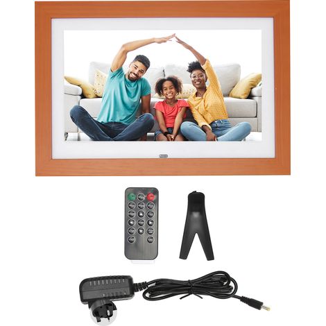 Cadre photo numérique en bois 10,1 pouces IPS HD 1024x600, album photo intelligent avec télécommande, prise UK 100-240V (1/5)