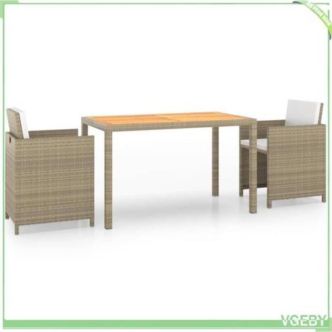 Ensemble à manger de jardin - FAFEICY - 3095502 - Poly rotin beige - Table acacia 123x60x74 cm - 2 chaises avec coussins (1/5)