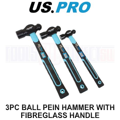 US PRO Ball Pein Hammers Set 3pc 8 16 32oz TPR Handle Machinists TPR Hammer 4543 (1/4)