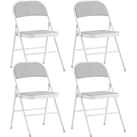 Set mit 4 weißen Klappstühlen, tragbare Esszimmerstühle, Stahlrahmen 45x46x78 cm, ideal für Garten, Camping und Veranstaltungen.