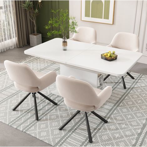 Juego de comedor con mesa rectangular extensible y 6 sillas de terciopelo blanco OKWISH (1/5)