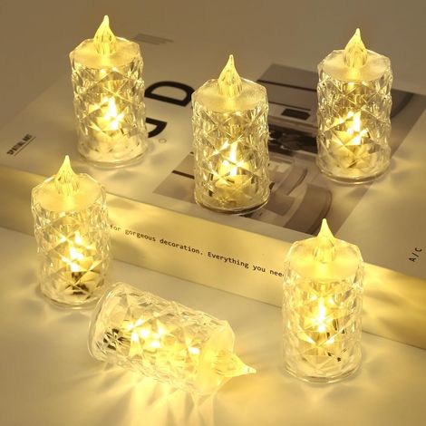 Set di 12 candele tealight a LED realistiche e luminose, a batteria, senza fiamma, effetto cristallo, ideali per Halloween, San Valentino, matrimoni, feste di Natale e festival (1/5)