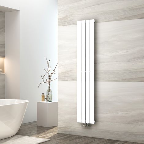 EMKE Radiador de agua caliente, radiador plano de una sola capa con conexión central, diseño de montaje vertical en pared, blanco, 160 x 30 cm