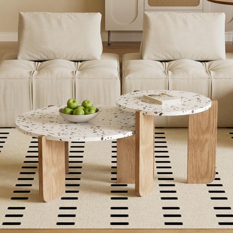Eifson – Lot de 2 tables basses gigognes – texture marbre – pieds en bois massif – dimensions 70x70x35 cm et 50x50x45,5 cm – pour salons et balcons (1/5)
