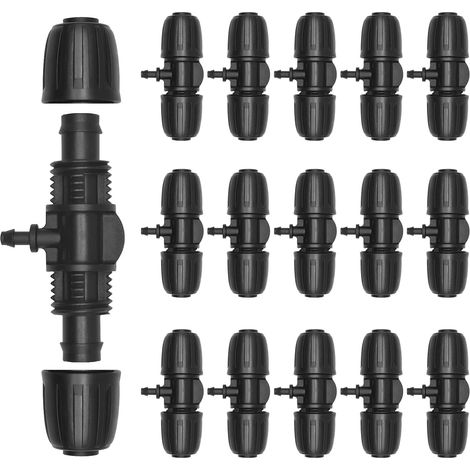 Raccord en T à embouts cannelés pour l'irrigation goutte à goutte, compatible avec les tubes d'irrigation de 1/2 à 1/4 de pouce. Accessoires pour l'irrigation à 3 voies. (1/4)