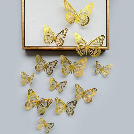 papillon Autocollants 3D pour décoration murale Doré (1/5)