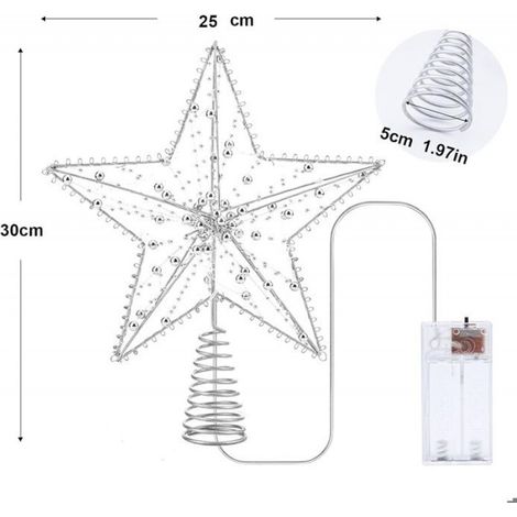 Étoile de Sapin de Noël, 25cm Pointes de sapin avec 10 LED, Cime d'arbre de Noël Décoration pour Maison de Noël festive (1/5)