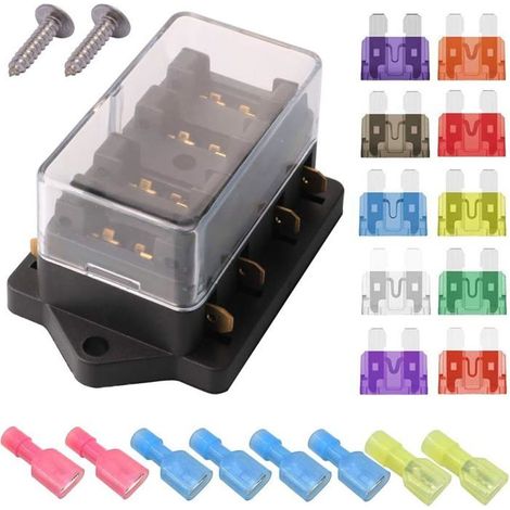 Ecleanfy - 32V 40A 4 Voies Standard Boîte à Fusible,6,3 mm Fuse Box , avec 10 pcs Fusible à Lame Libre(3A 5A 7,5A 10A 15A 20A 25A 30A 35A 40A) (1/5)