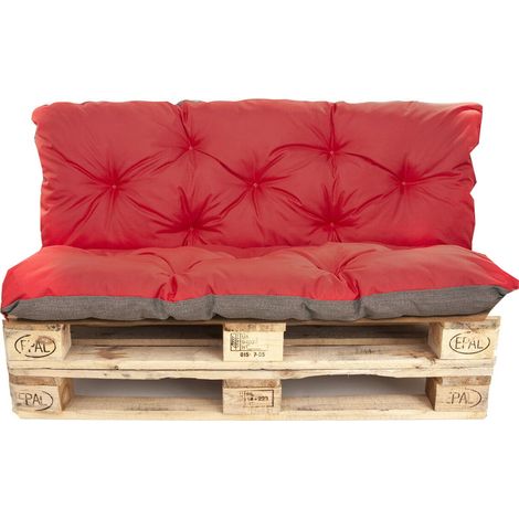 Coussins palettes 120x50 Assise et Dossier 120x40cm, coussins de palette Rouge, coussins de canapé de jardin, coussin palette exterieur