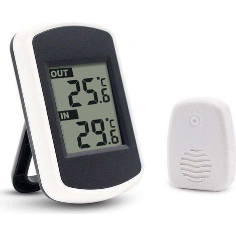 LCD Digital Thermomètre sans fil pour intérieur ou extérieur, mini capteur de température ambiante, petit précise testeur de météo dans la maison chambre et bureau, blanc (1/4)