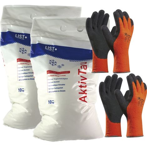 Winter-Set Streusalz 20 kg + 2 Paar Winter-Handschuhe Gr. 10 (XL)