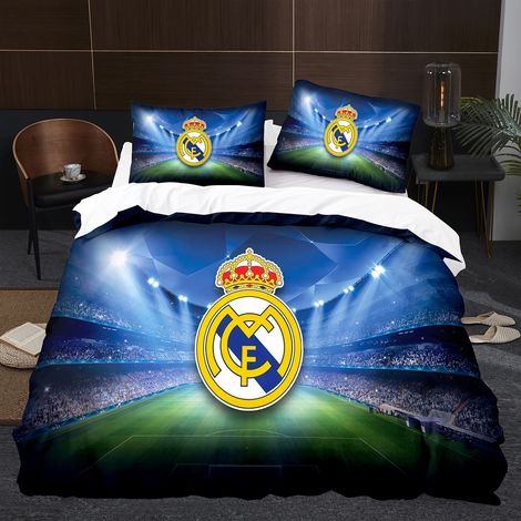 Ensemble de literie trois pièces, housse de couette imprimée numériquement avec une équipe de football, taie d'oreiller, drap-housse. Ensemble quatre pièces : T.