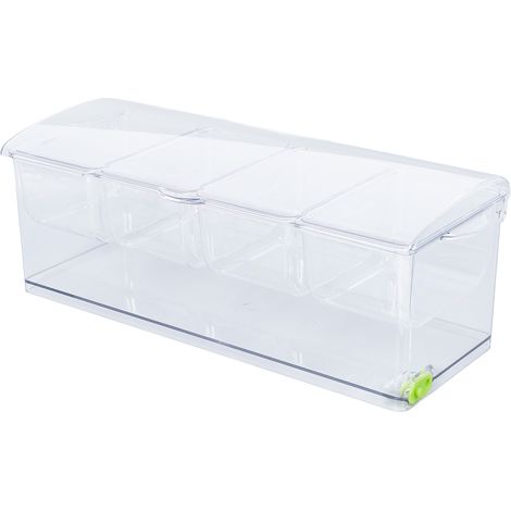 Contenitore per condimenti surgelati, contenitore in plastica, contenitore per alimenti freddi, contenitore trasparente per salse, vassoio da portata con coperchio, 4 scomparti. (1/5)