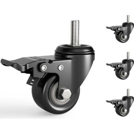 QORVA-Ensemble de 4 roulettes M10 pour meubles avec frein, rotation silencieuse et durable