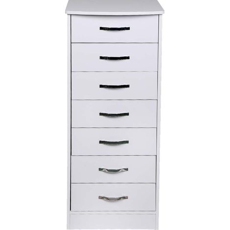 Mobile Cassettiera 7 Cassetti Settimino in legno MDF 46x42x116cm Bianco Moderno (1/4)