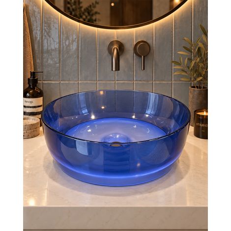 Lavabo 40 cm ciotola da appoggio Ischia in resina blu (1/5)