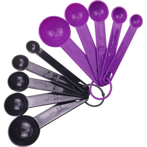 Bunte Messbecher, Messlöffel, Küchenbecher, Messbecher-Set aus Kunststoff zum Abmessen von trockenen, pulverförmigen und flüssigen Zutaten, ideal zum Kochen und für Kinder, 10-teiliges Set (Lila + Sch (1/5)