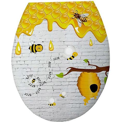 Couvercle de toilette imprimé de 45,7 cm (18 pouces) en forme de U, universel, en plastique, pour usage domestique (abeille) (1/2)
