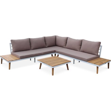 5-seater wooden corner garden sofa set, Buenos Aires, White, 262.5x79.5x69.5 cm (1/5)
