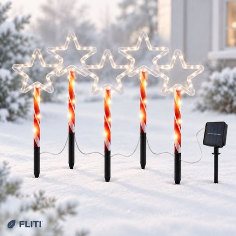 FLITI Solar-Gartenlampe Schneemann Zuckerstange, 5 LED-Sterne, Außendekoration (1/5)