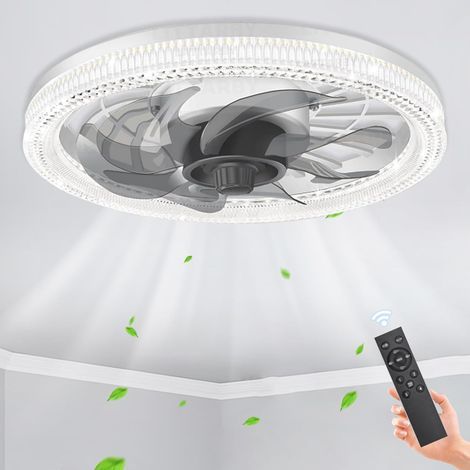 E27 Plafonnier Ventilateur De Plafond Avec Lampe Intégrée Pour Chambre À Coucher, Ampoule Ventilateur Plafond Avec Télécommande Blanc, Lampe Ronde Ventilateur Dimmable 4 Vitesses (1/5)