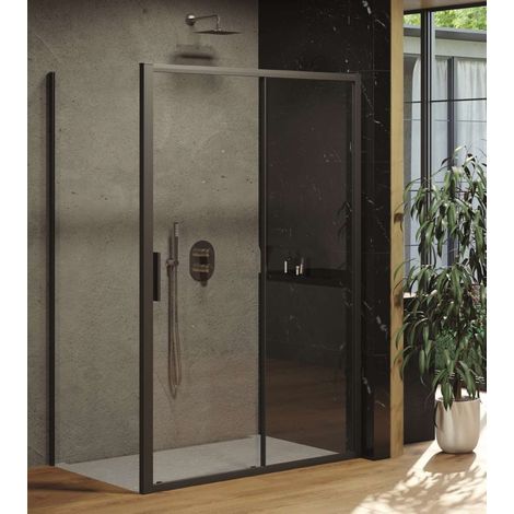 Ravak Blix - Pared de ducha BLSPS-80, 79-80 cm, negro/cristal transparente X9BM40300Z1
