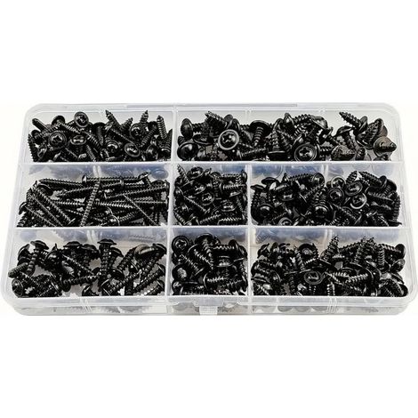 340pcs Vis à tle noire autoperante,Vis autotaraudeuse en Acier au Carbone inoxydable Vis à tête plate Kit de Fixation du Bois Cross-Head Taille: M3.0-M4.8 (1/5)