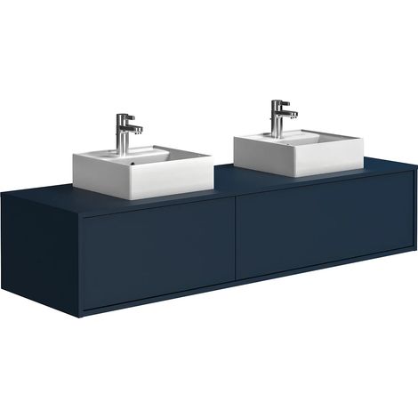 Mobile bagno sospeso con lavabo doppio L150 cm Blu notte - ISAURE II (1/5)