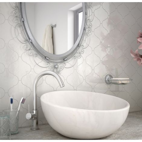 Carrelage mural faïence effet graphique SCALE ALHAMBRA arabesque 12x12cm Arabesque / Lanterne 12x12cm Blanc - Brillant - boîte de 0.43 m2 edecea - (1/3)