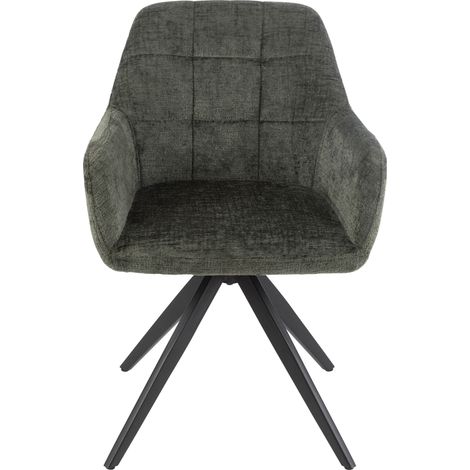 Fauteuil repas 58x56,5x85 cm en tissu vert foncé et métal - LOUKS (1/5)