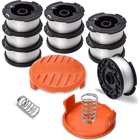 Lot de 8 bobines de fil de coupe AF-100 avec 2 capots, compatibles Black+Decker, diamètre 1,65 mm longueur 9,1 m (1/2)