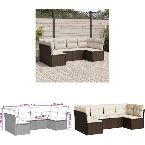 Salon de jardin avec coussins 6 pcs marron résine tressée - Salon De Jardin - Mobilier De Jardin - Canapé Extérieur - Set Salon De Jardin - Résine Tressée - Home & Living
