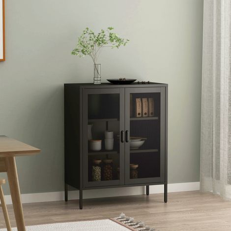 Sideboard Falköping mit Gittertüren Schwarz [en.casa]