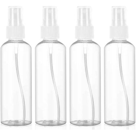 QORVA-4 Pièces Flacon Spray Vide, 100ml Flacon Vaporisateur Fine Brume, Plastique Pulverisateur Voyage, Atomiseur Rechargeable Transparent Flacon, pour Lotion,Shampoing etc