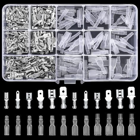 360-teiliges Flachkabelsatz-Set, Flachkabelverbinder (2,8 mm, 4,8 mm und 6,3 mm), Stecker und Buchsen, isolierte Kabelverbinder, Crimpverbinder