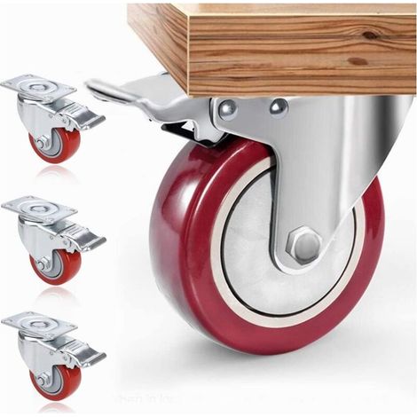 75 mm Set de 4 Roulettes pivotantes avec frein - Roulettes pour meubles jusqu'à 80 kg par roue - Charge lourde - Caoutchouc pour intérieur et extérieur - Roues industrielles (1/5)