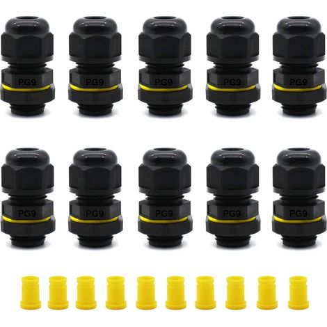 Connecteurs étanches IP68 PG9, 10 presse-étoupes en nylon et plastique pour câble de 4 à 8 mm, éclairage de maison/jardin/extérieur (1/5)