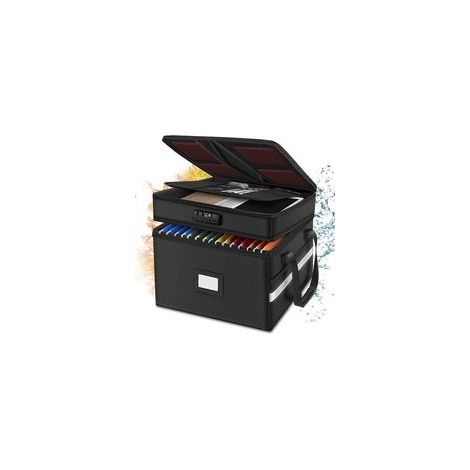 Boite Ignifuge,Porte-Documents Ignifuge Avec Serrure,Boîte de Rangement Ignifuge à 2 Couches(39.5x31x32.5cm),Deux Couches,Avec Bande Réfléchissante,Pliable,Pour Accrocher des Dossiers Légaux/Des (1/5)
