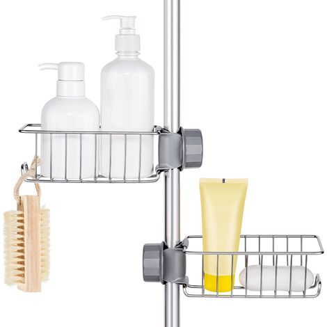 Lot de 2 Étagère Douche Sans Percage Inox, Étagère Salle de Bain Télescopique Inoxydable, Tablette Support Douche, Porte Savon Barre Douche, Serviteur Douche pour Shampooing (1/5)